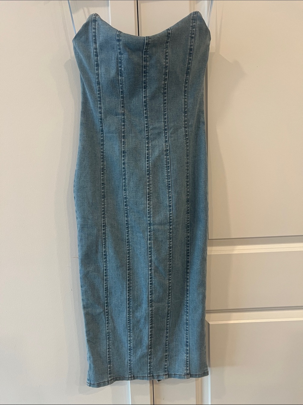 AKIRA Light Blue Denim Midi Slip Dress